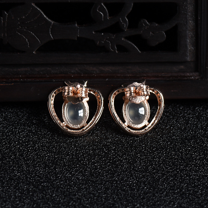 银镶冰种翡翠耳钉-红掌柜