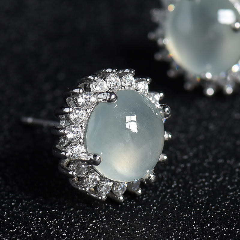 冰种晴水翡翠耳钉-红掌柜