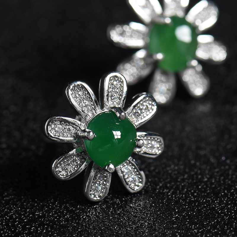 糯冰种满绿翡翠耳钉-红掌柜