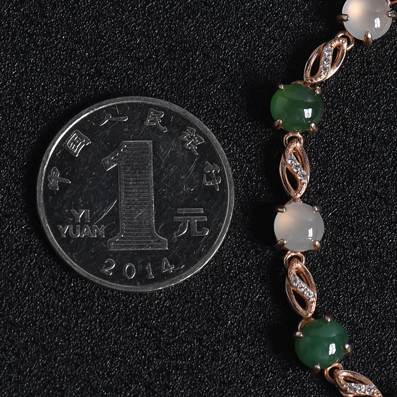 银镶冰糯种双色翡翠手链-红掌柜