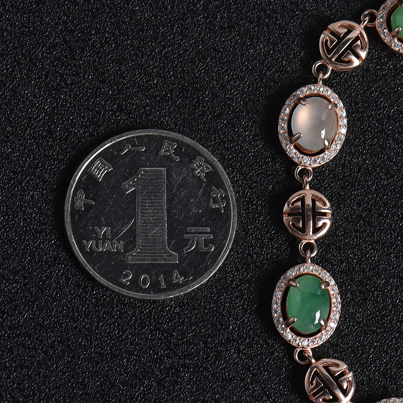 银镶冰糯种双色翡翠手链-红掌柜