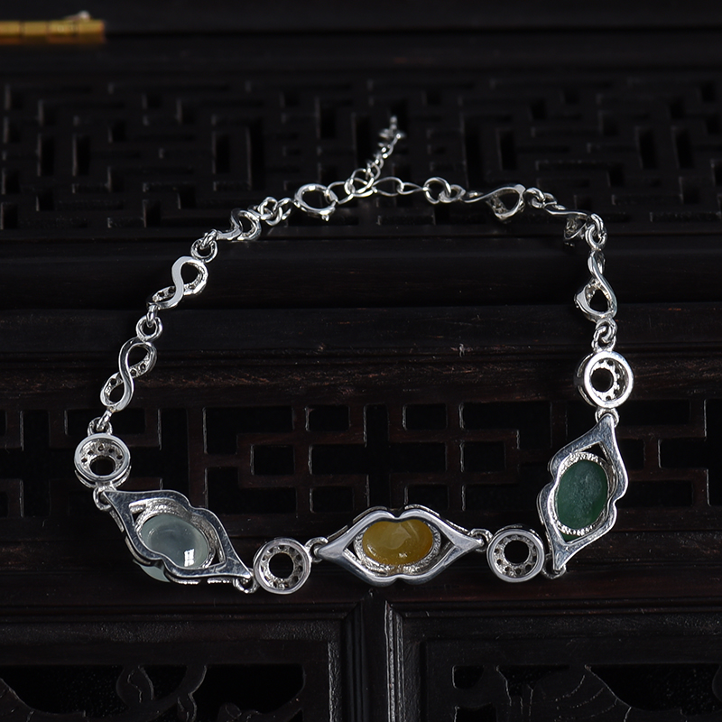 缅甸天然冰糯种三彩翡翠手链-红掌柜