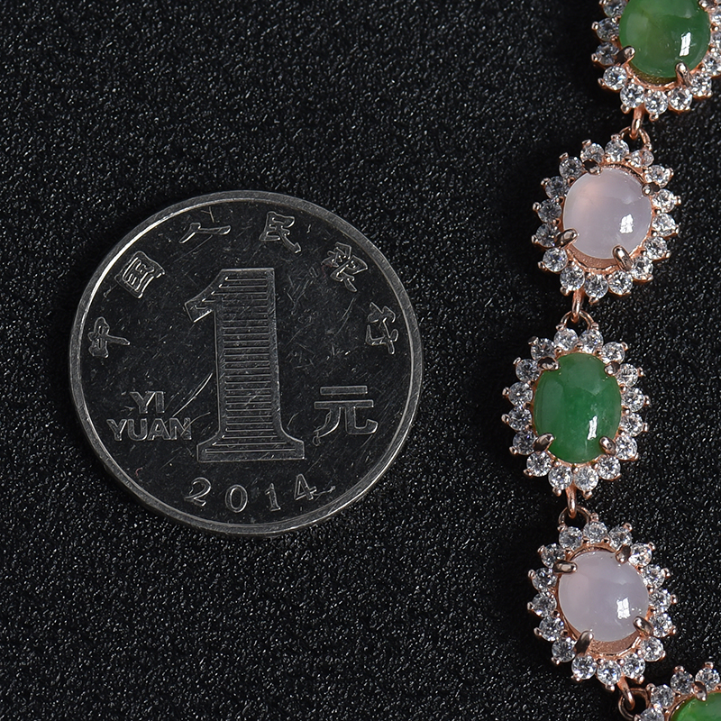 银镶冰糯种双色翡翠手链-红掌柜