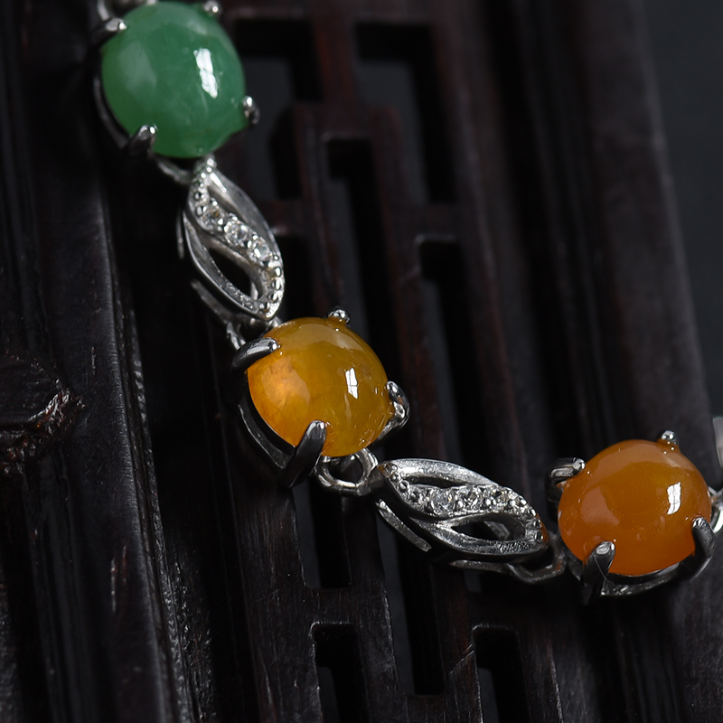 缅甸天然银镶冰糯种翡翠手链-红掌柜