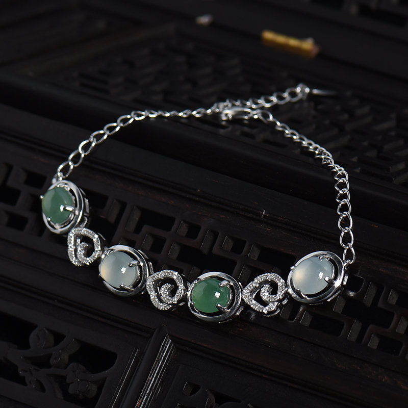 银镶冰糯种双色翡翠手链-红掌柜