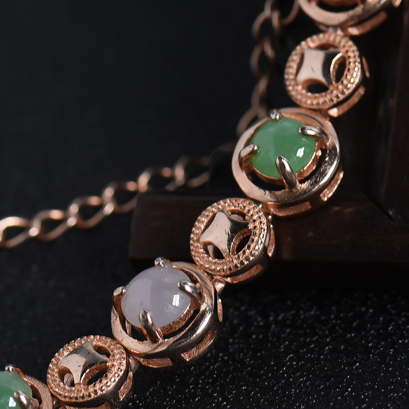 缅甸天然银镶双色翡翠手链-红掌柜