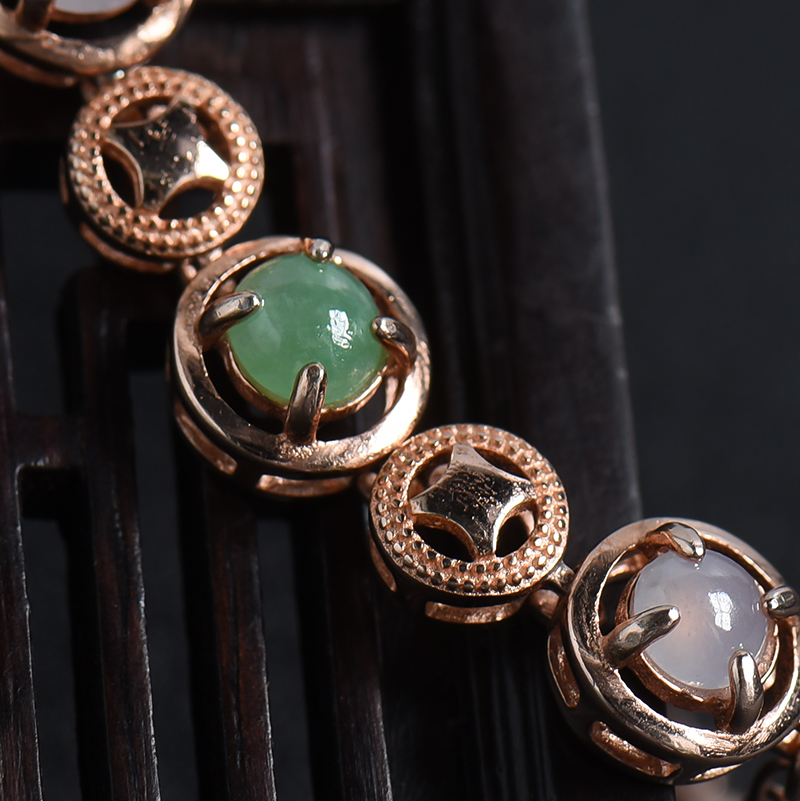 缅甸天然银镶冰糯种翡翠手链-红掌柜