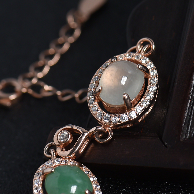 缅甸天然银镶双色翡翠手链-红掌柜