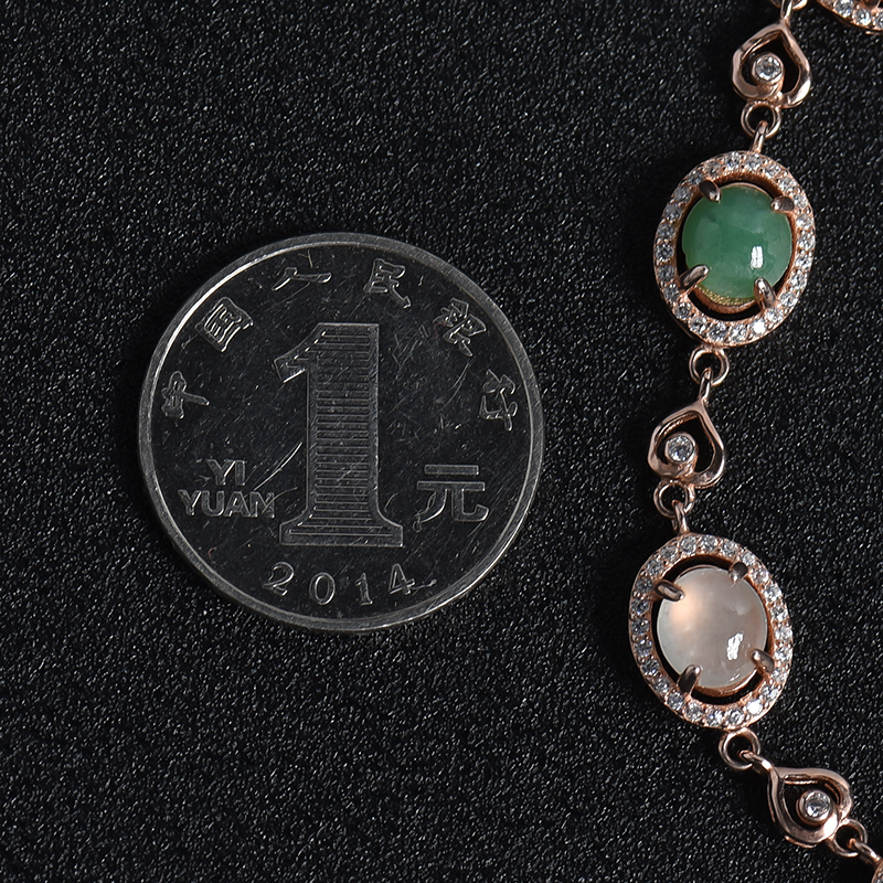 银镶冰糯种双色翡翠手链-红掌柜