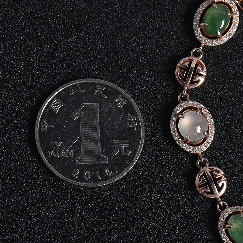 银镶冰糯种双色翡翠手链-红掌柜