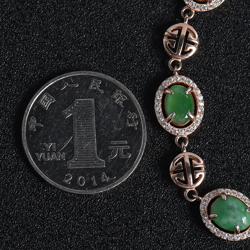 银镶豆种豆绿翡翠手链-红掌柜
