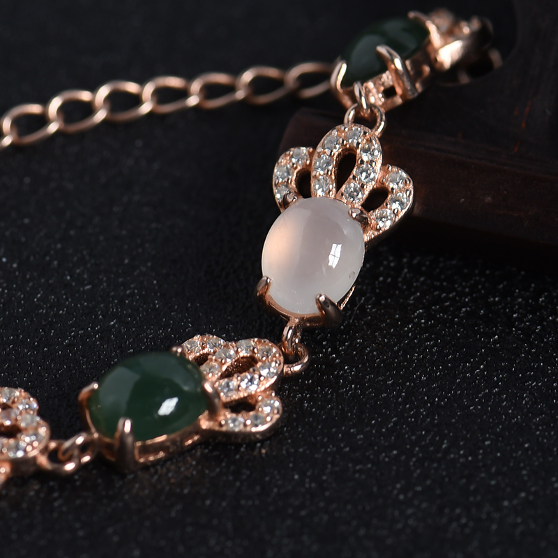 缅甸天然银镶双色翡翠手链-红掌柜