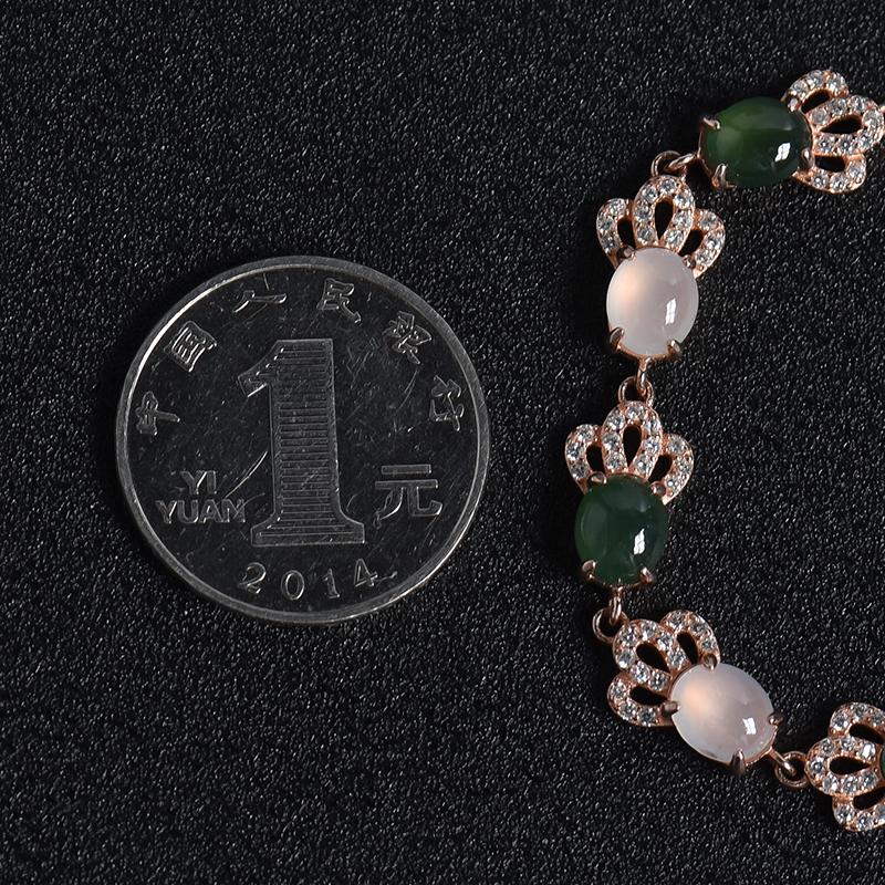 银镶冰糯种双色翡翠手链-红掌柜