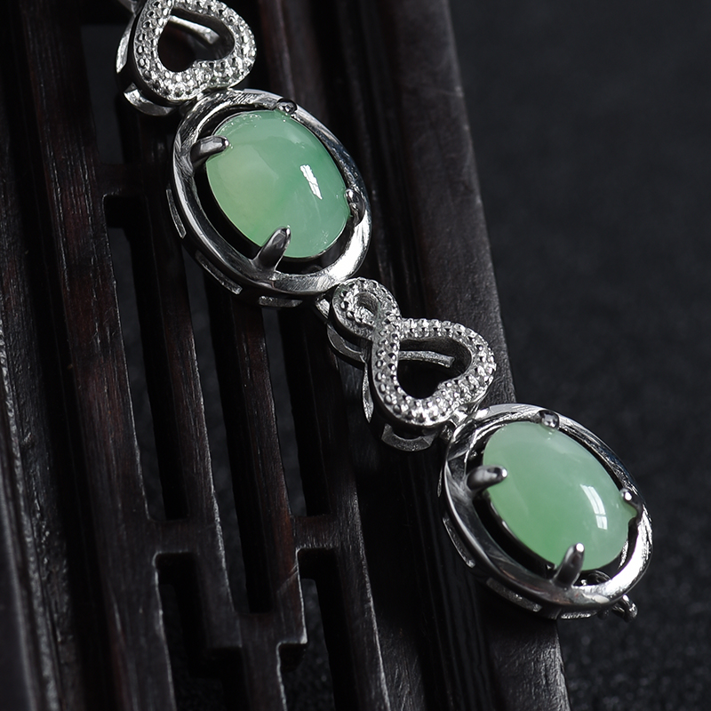 缅甸天然银镶糯种翡翠手链-红掌柜