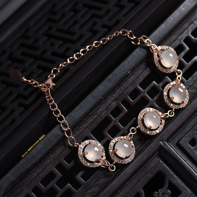 缅甸银镶冰糯种翡翠手链-红掌柜