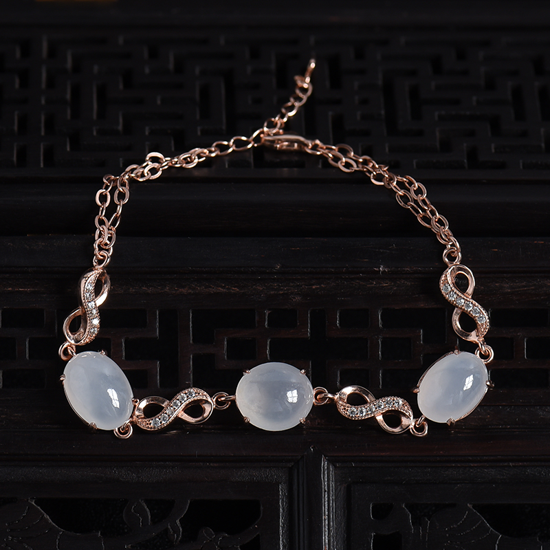 缅甸天然银镶冰糯种翡翠手链-红掌柜