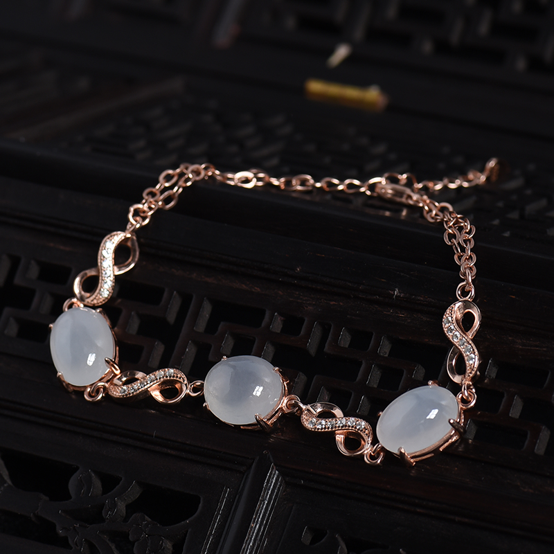 天然银镶冰糯种翡翠手链-红掌柜