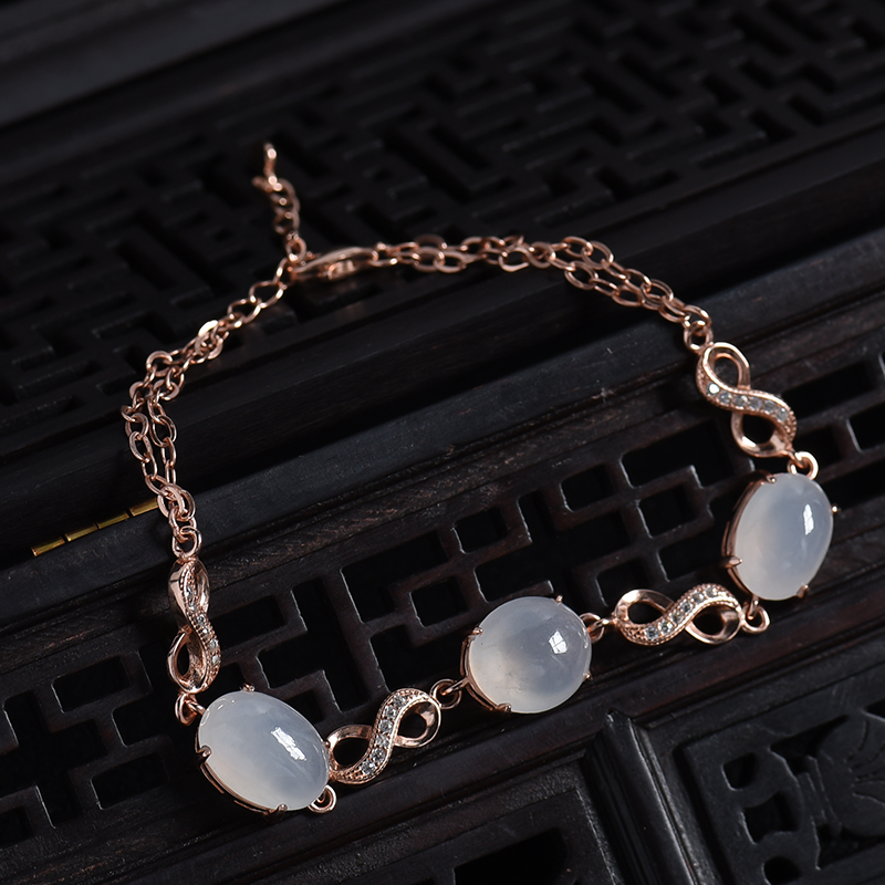 缅甸银镶冰糯种翡翠手链-红掌柜