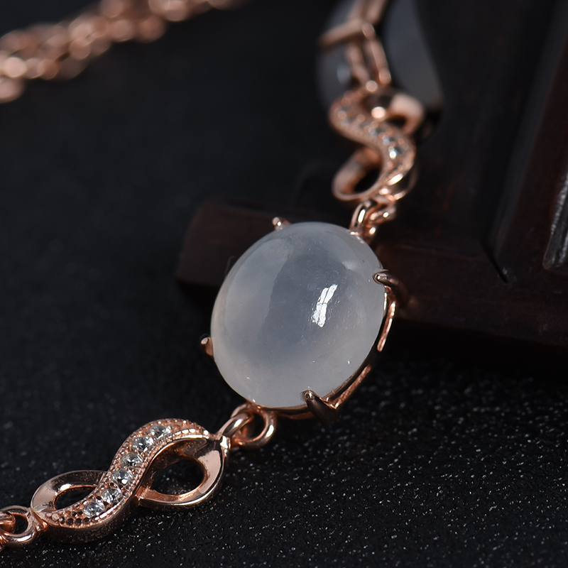 缅甸天然银镶翡翠手链-红掌柜