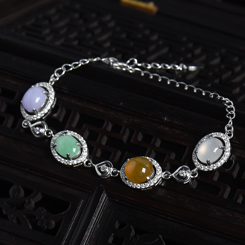 天然细糯种四色翡翠手链-红掌柜