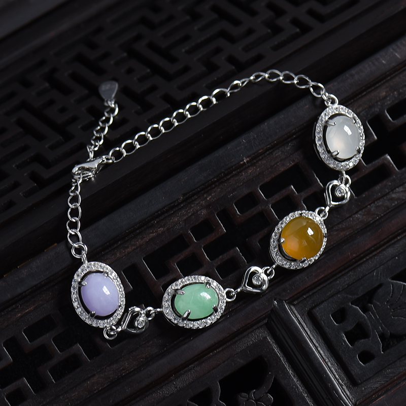 缅甸细糯种四色翡翠手链-红掌柜