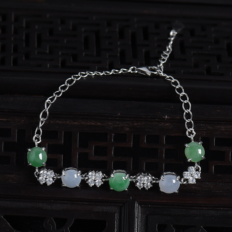 缅甸天然糯种双色翡翠手链-红掌柜