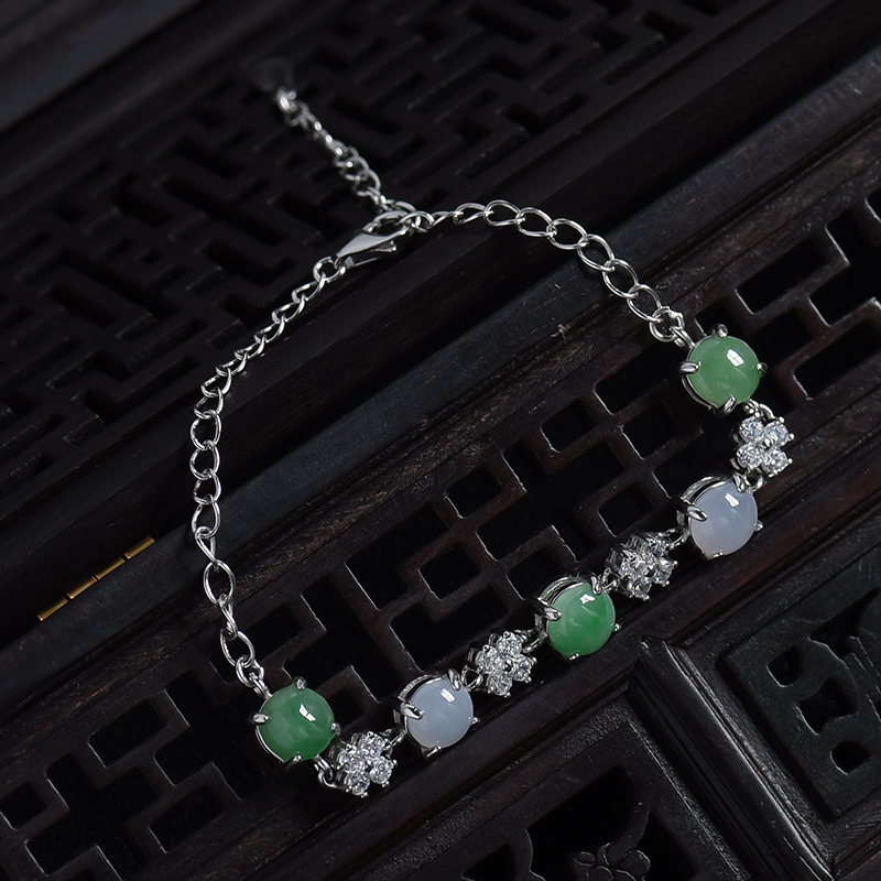 缅甸糯种双色翡翠手链-红掌柜