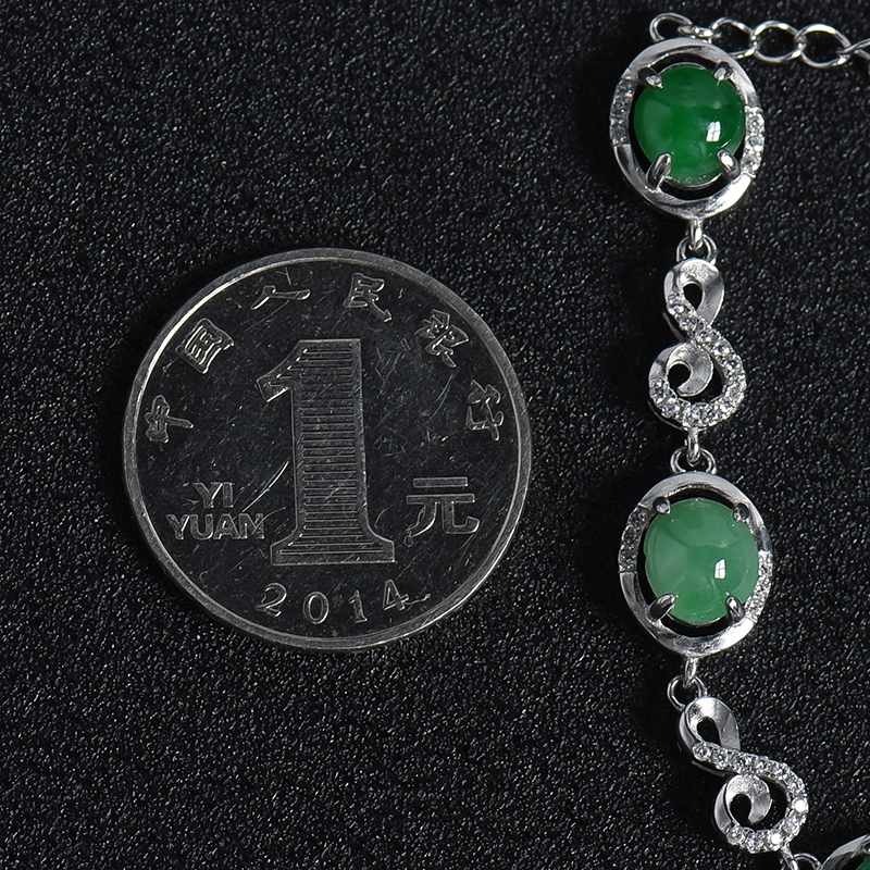 银镶豆种豆绿翡翠手链-红掌柜