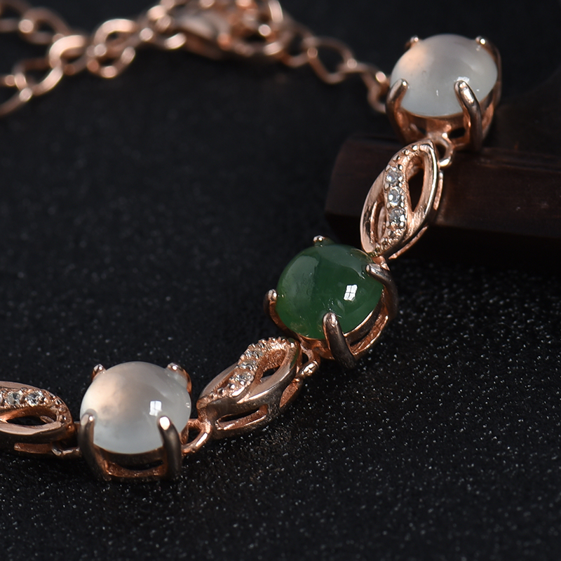 缅甸天然银镶翡翠手链-红掌柜