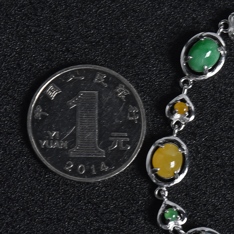 银镶冰糯种三彩翡翠手链-红掌柜