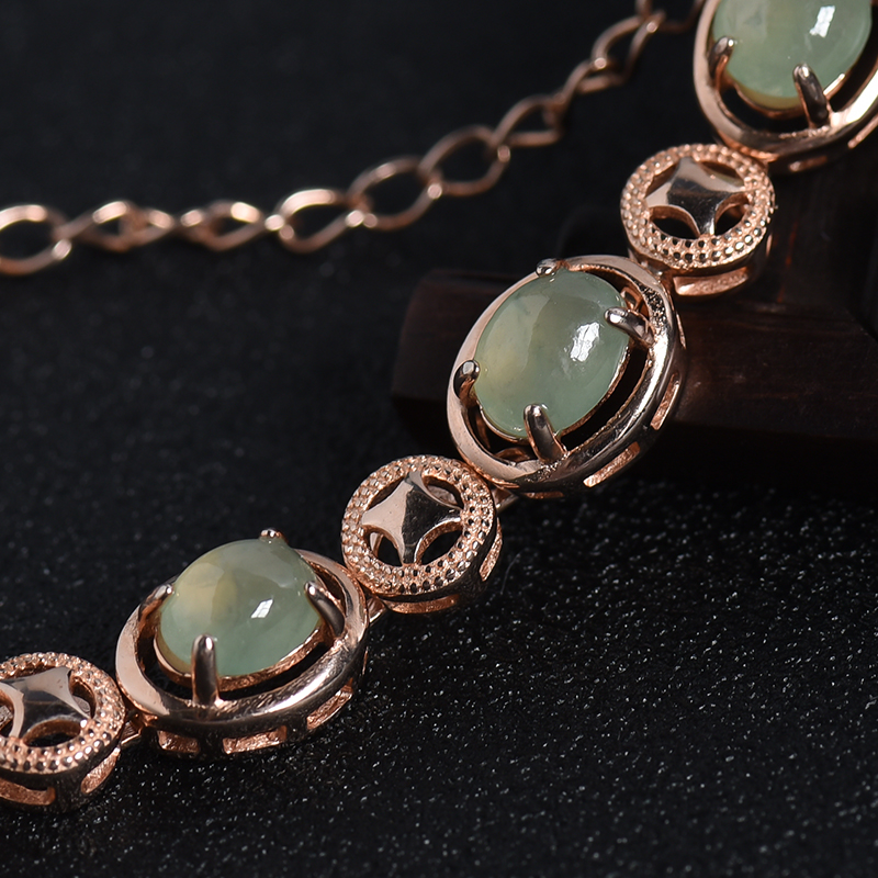 缅甸天然银镶浅绿翡翠手链-红掌柜