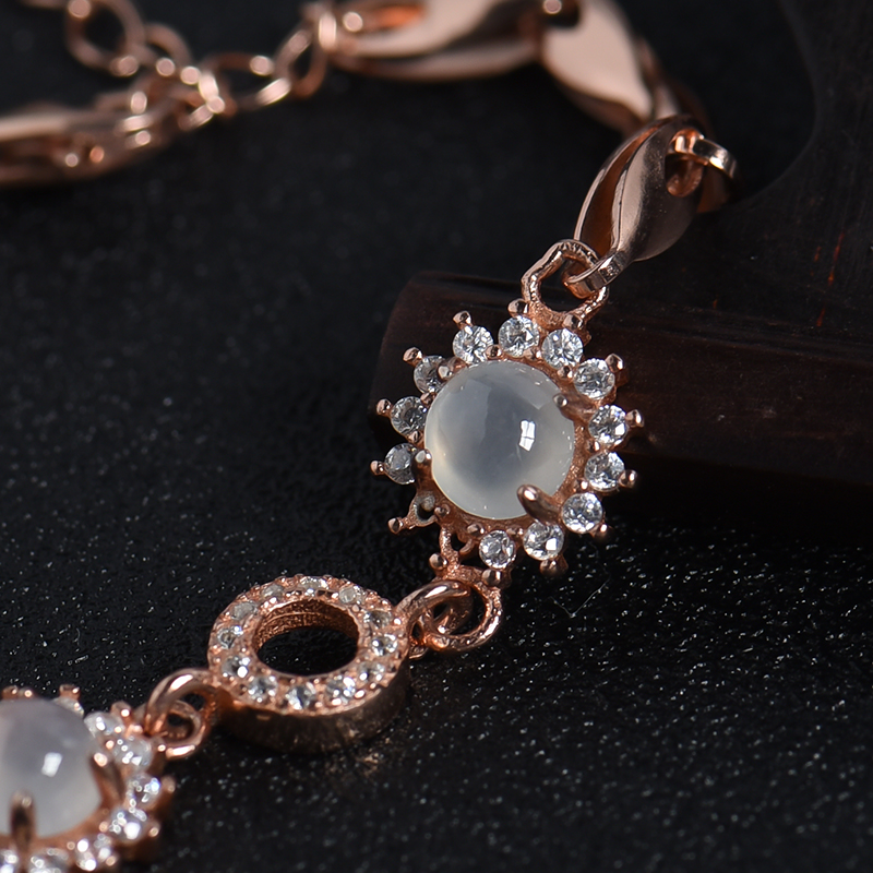 缅甸天然银镶翡翠手链-红掌柜