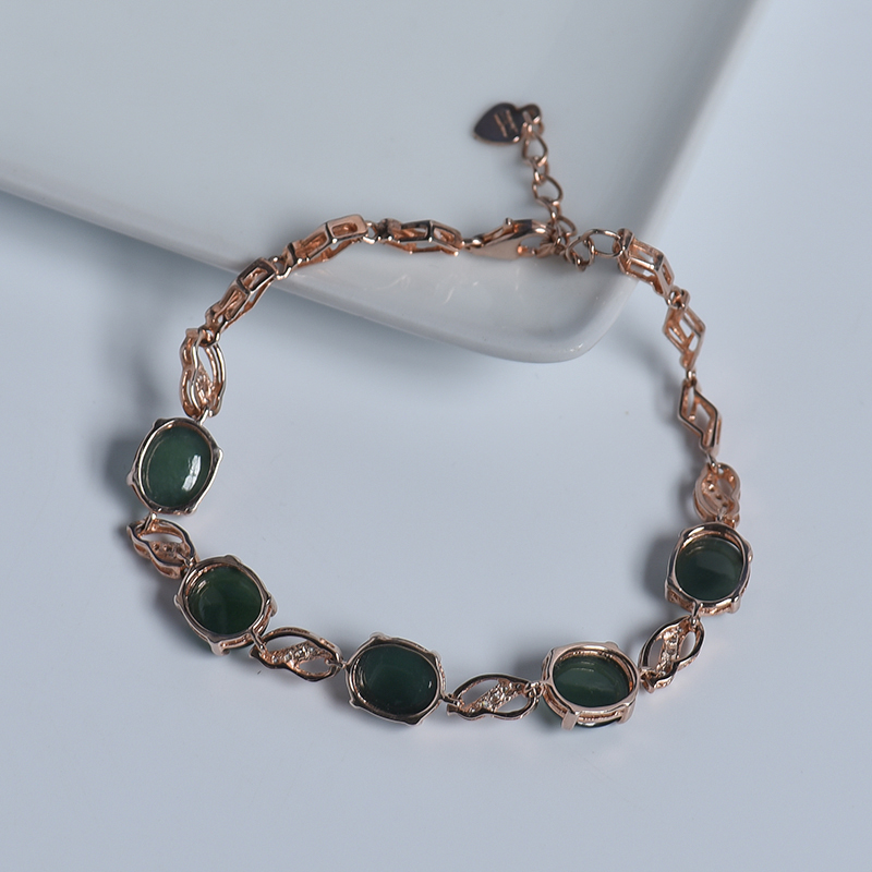 缅甸天然糯种油青翡翠手链-红掌柜