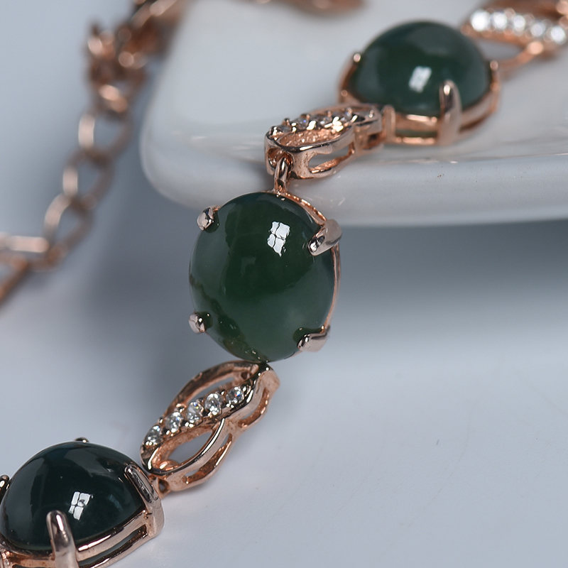 缅甸天然银镶糯种翡翠手链-红掌柜