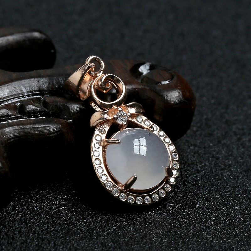 A货天然银镶糯种翡翠吊坠 - 红掌柜