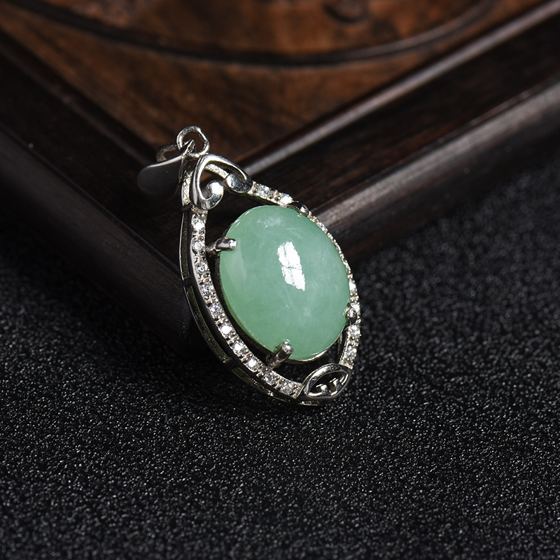 A货天然银镶糯种豆绿色翡翠吊坠 - 红掌柜
