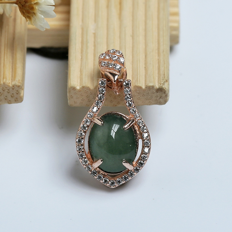 缅甸A货天然银镶糯种油青翡翠吊坠 - 红掌柜