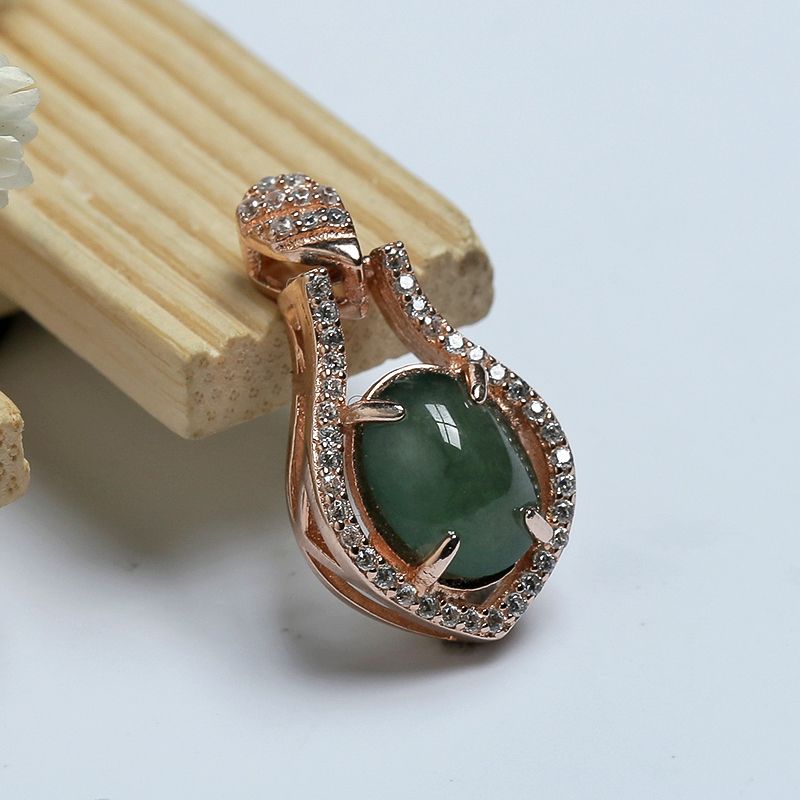 A货天然银镶糯种油青翡翠吊坠 - 红掌柜