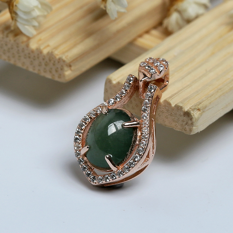 银镶糯种油青翡翠吊坠 - 红掌柜