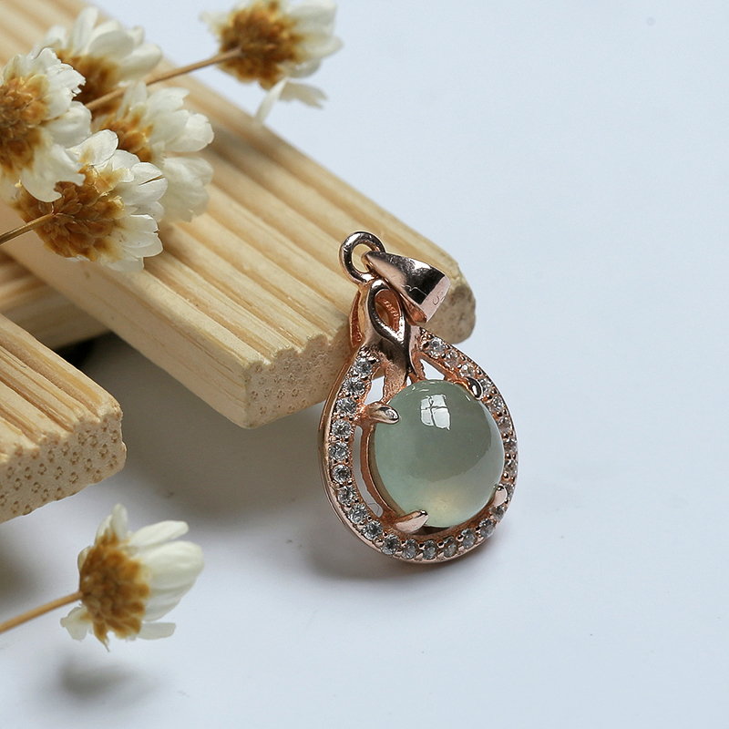 A货天然银镶糯冰种浅绿翡翠吊坠 - 红掌柜