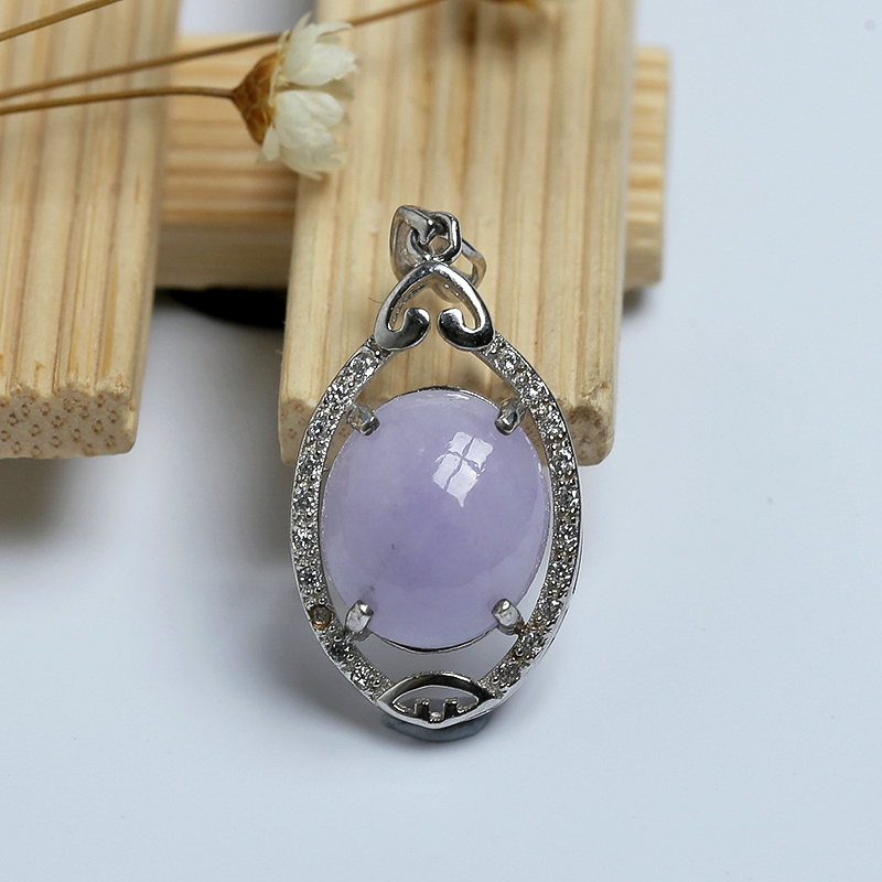 缅甸A货天然银镶糯种紫罗兰翡翠吊坠 - 红掌柜