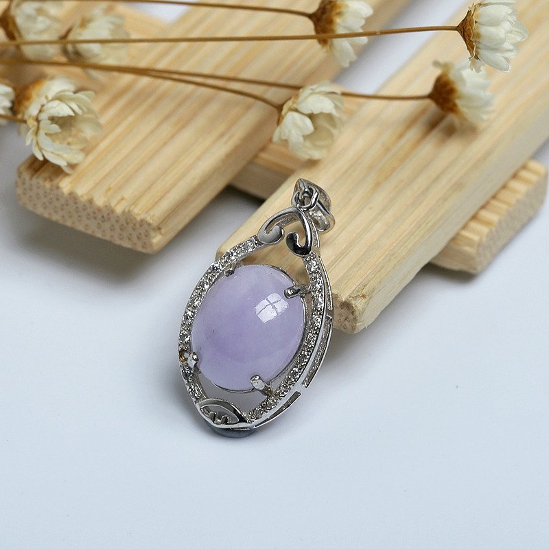 A货天然银镶糯种紫罗兰翡翠吊坠 - 红掌柜