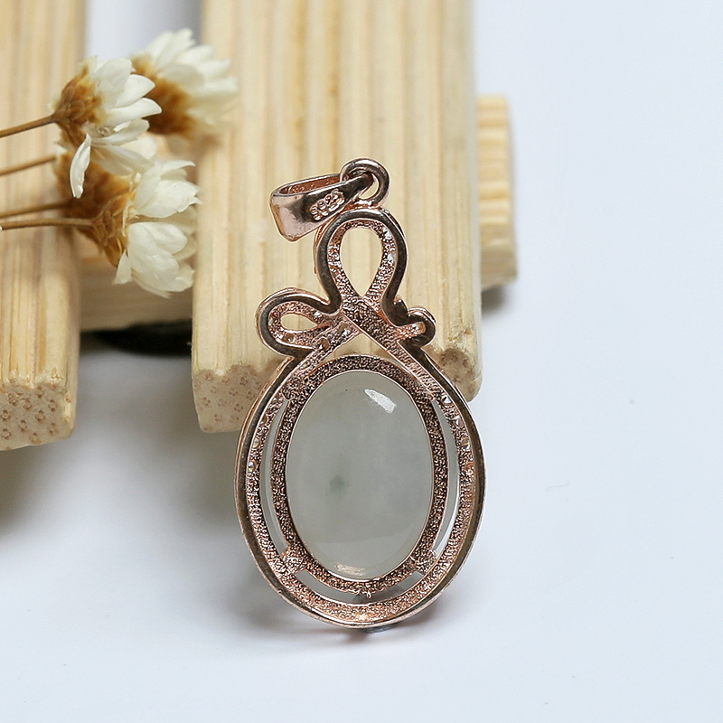 银镶糯冰种浅青翡翠吊坠 - 红掌柜