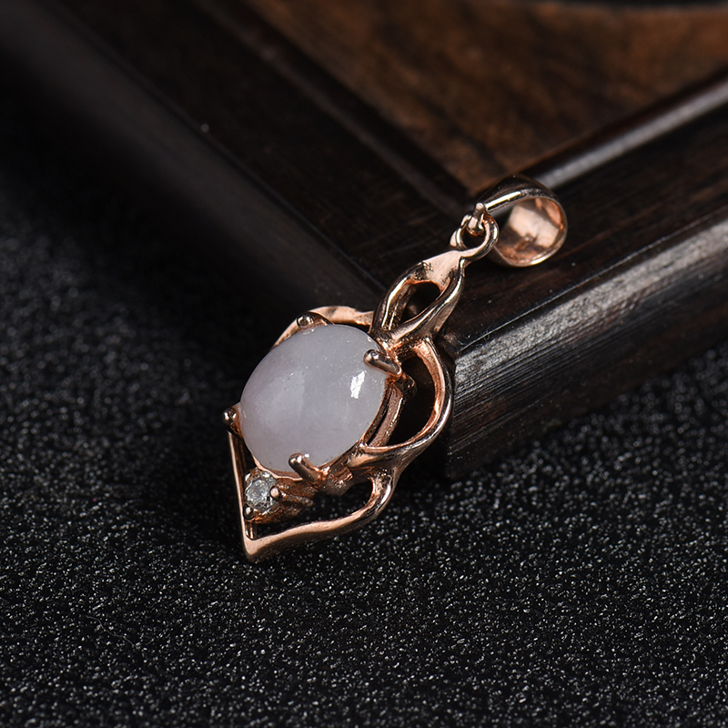 天然银镶糯种浅紫翡翠吊坠 - 红掌柜