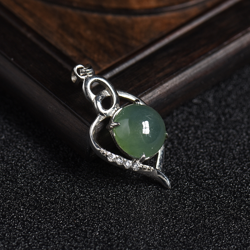 A货天然银镶糯冰种油青翡翠吊坠 - 红掌柜