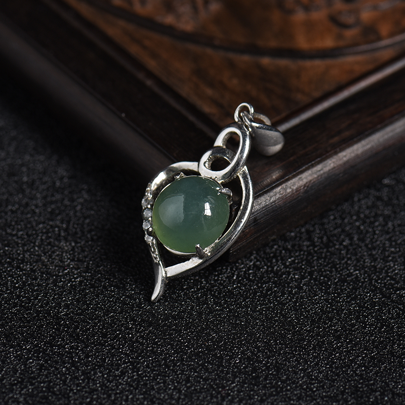 银镶糯冰种油青翡翠吊坠 - 红掌柜