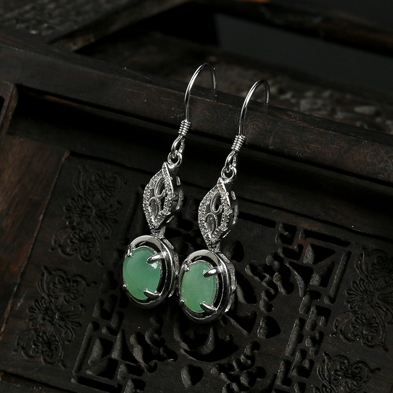 银镶冰种翡翠耳坠-红掌柜