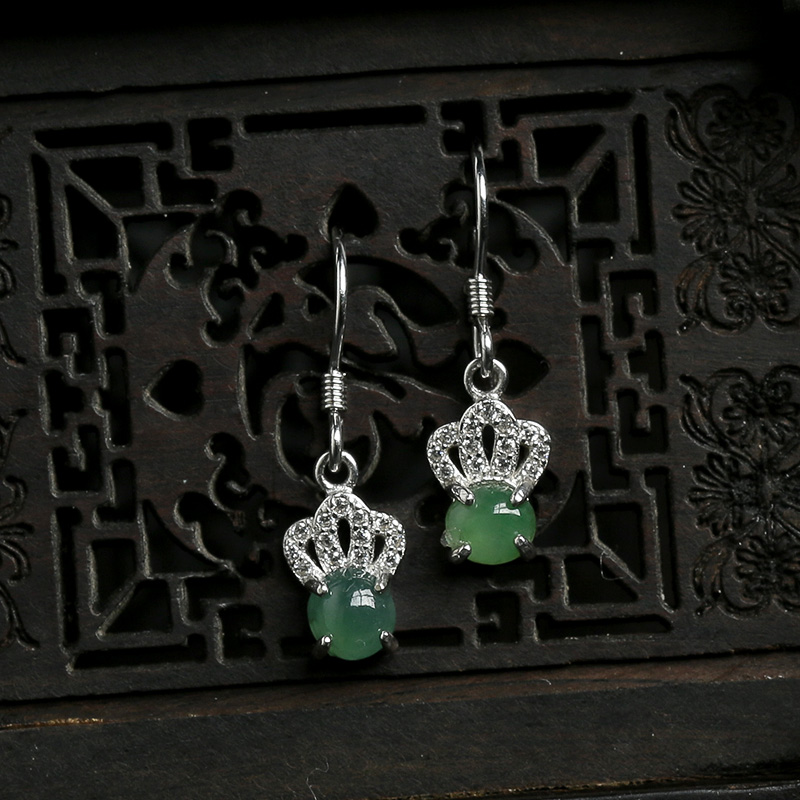 银镶冰种满绿翡翠耳坠-红掌柜