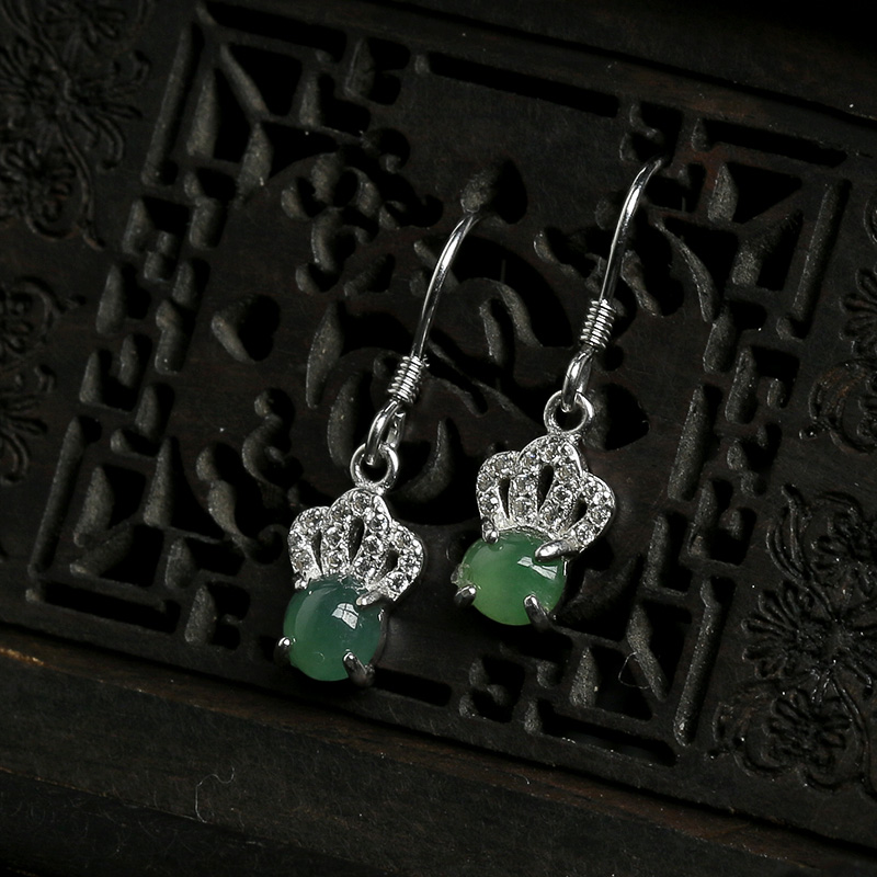 银镶满绿翡翠耳坠-红掌柜