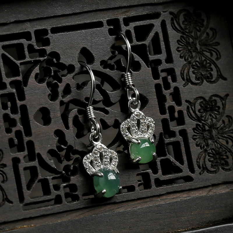 银镶冰种翡翠耳坠-红掌柜